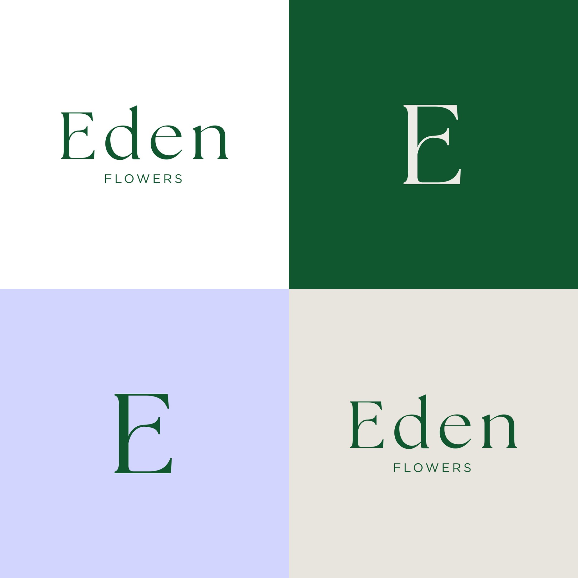 The Eden wordmark and E monogram across four brand colourways